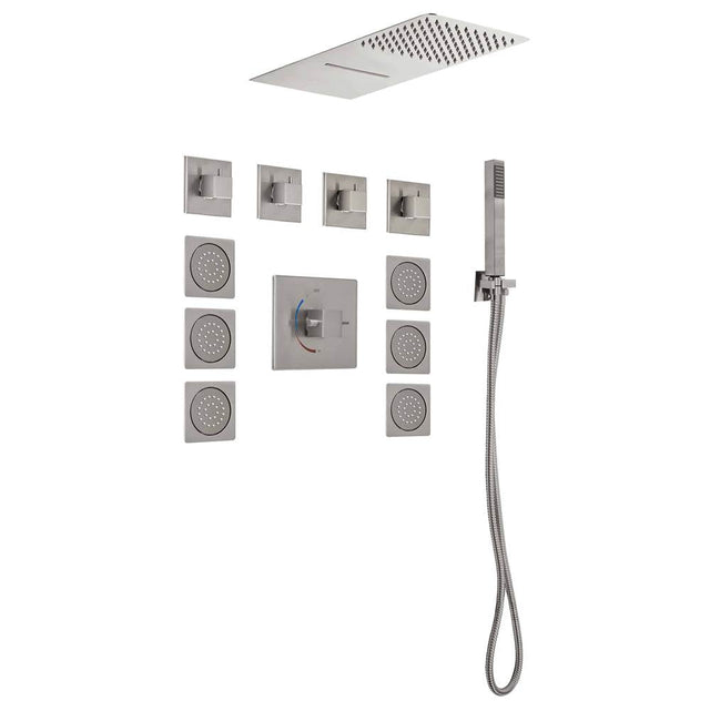 Lenova TPS101 4PC - Shower Set Includes: Shower Head Square 19-3/4 x 8 Thermostatic/Pressure Valve Trim Kit - Square