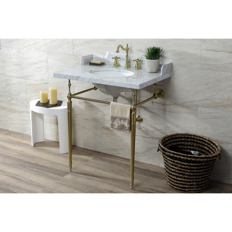 Fauceture LMS3022M87 30-Inch Carrara Marble Console Sink with Brass Legs, Marble White/Brushed Brass