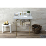 Fauceture LMS3022M87 30-Inch Carrara Marble Console Sink with Brass Legs, Marble White/Brushed Brass