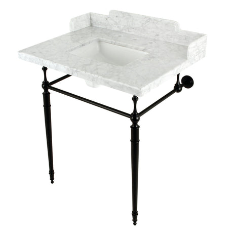 Fauceture LMS3022M8SQ0 30-Inch Carrara Marble Console Sink with Brass Legs, Marble White/Matte Black