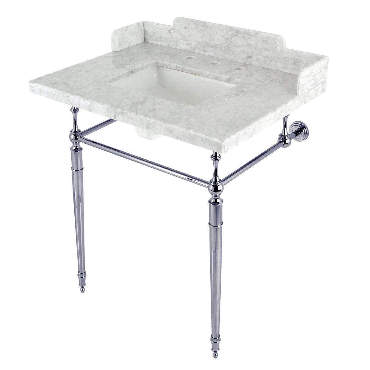 Fauceture LMS3022M8SQ1 30-Inch Carrara Marble Console Sink with Brass Legs, Marble White/Polished Chrome