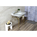 Fauceture LMS3022M8SQ7 30-Inch Carrara Marble Console Sink with Brass Legs, Marble White/Brushed Brass