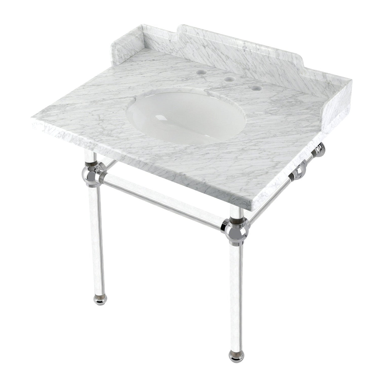 Fauceture LMS3030MA1 30-Inch Carrara Marble Console Sink with Acrylic Legs, Marble White/Polished Chrome