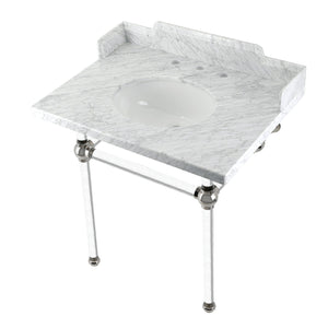 Fauceture LMS3030MA6 30-Inch Carrara Marble Console Sink with Acrylic Legs, Marble White/Polished Nickel