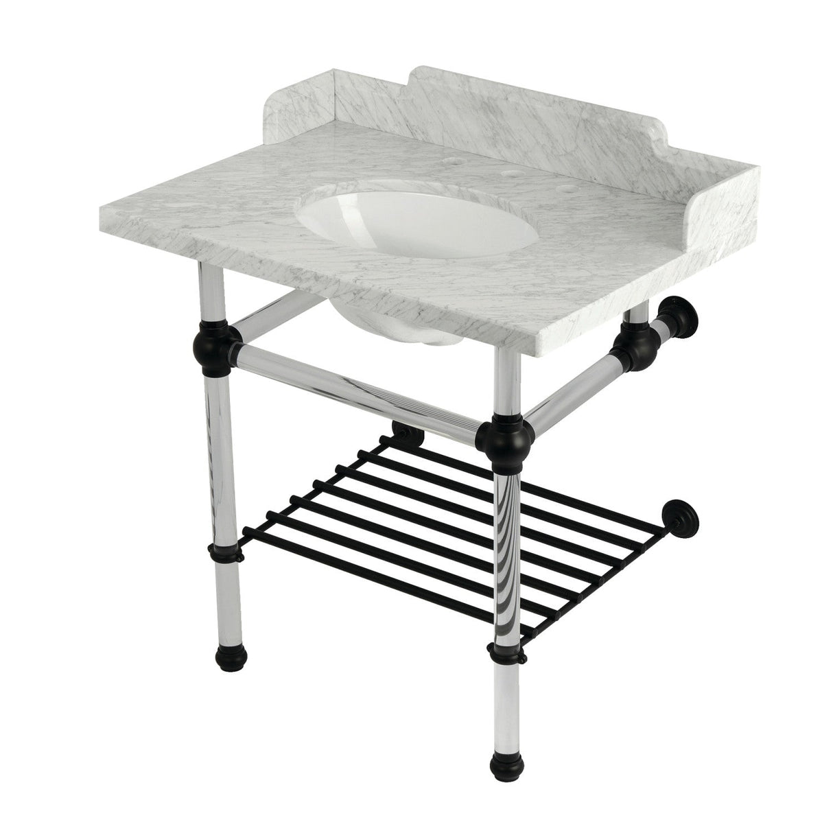 Pemberton LMS3030MAB0 30-Inch Console Sink with Acrylic Legs (8-Inch, 3 Hole), Marble White/Matte Black