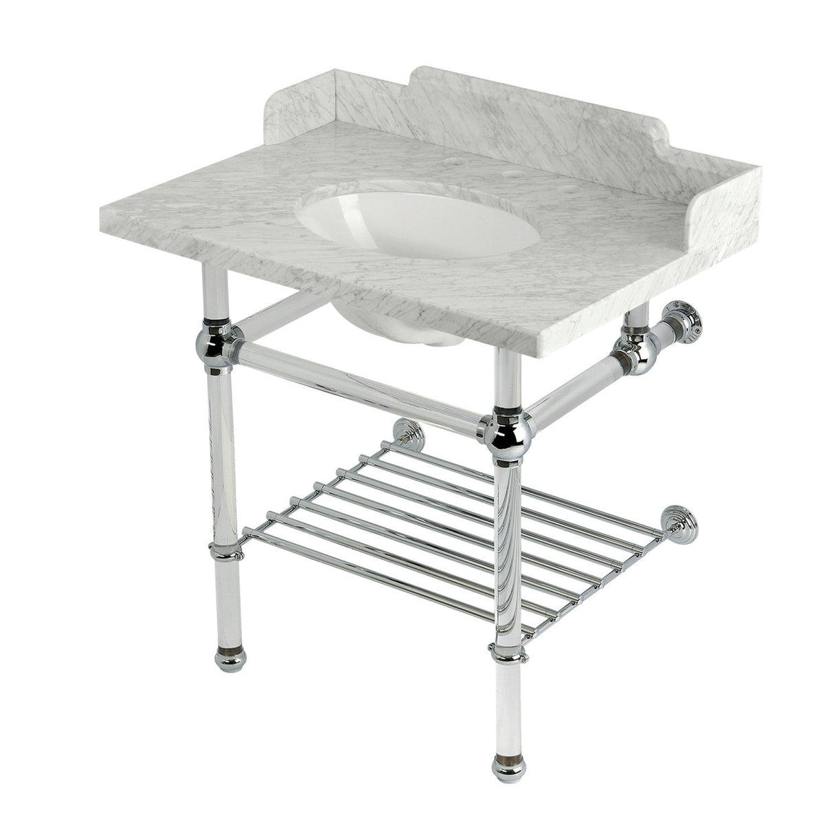 Pemberton LMS3030MAB1 30-Inch Console Sink with Acrylic Legs (8-Inch, 3 Hole), Marble White/Polished Chrome