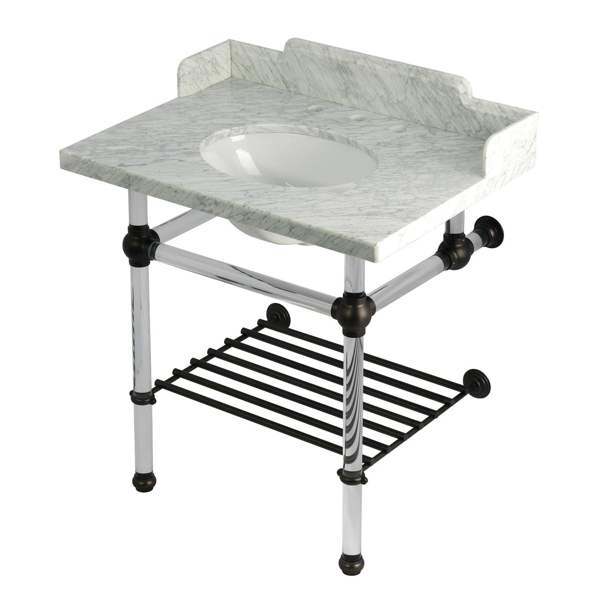 Pemberton LMS3030MAB5 30-Inch Console Sink with Acrylic Legs (8-Inch, 3 Hole), Marble White/Oil Rubbed Bronze