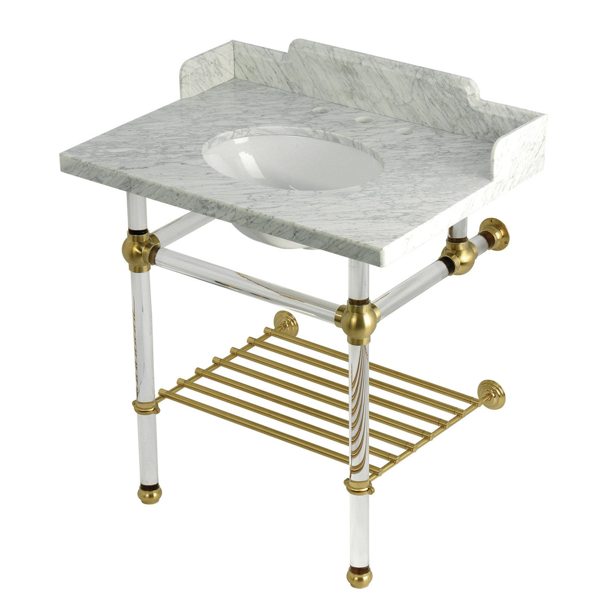 Pemberton LMS3030MAB7 30-Inch Console Sink with Acrylic Legs (8-Inch, 3 Hole), Marble White/Brushed Brass