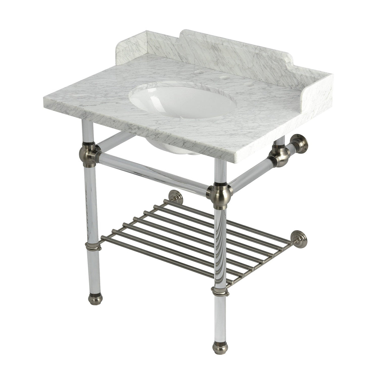 Pemberton LMS3030MAB8 30-Inch Console Sink with Acrylic Legs (8-Inch, 3 Hole), Marble White/Brushed Nickel