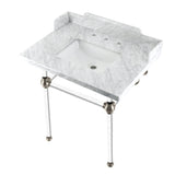 Fauceture LMS3030MASQ8 30-Inch Carrara Marble Console Sink with Acrylic Legs, Marble White/Brushed Nickel