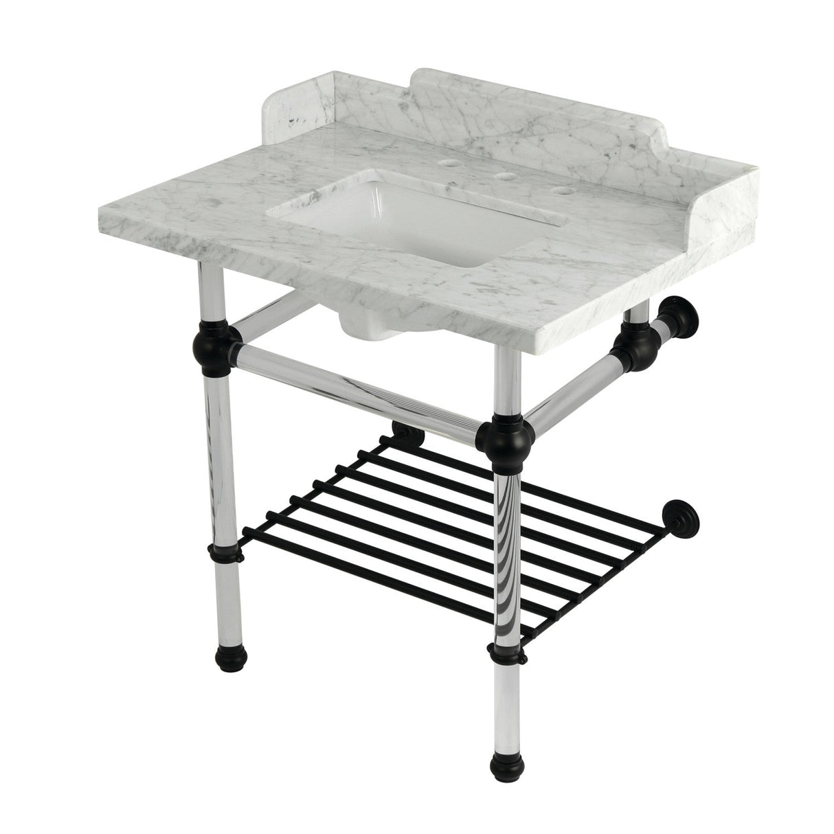 Pemberton LMS3030MASQB0 30-Inch Console Sink with Acrylic Legs (8-Inch, 3 Hole), Marble White/Matte Black