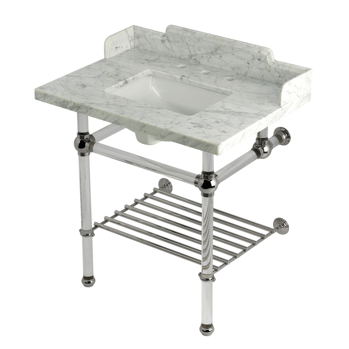 Pemberton LMS3030MASQB6 30-Inch Console Sink with Acrylic Legs (8-Inch, 3 Hole), Marble White/Polished Nickel