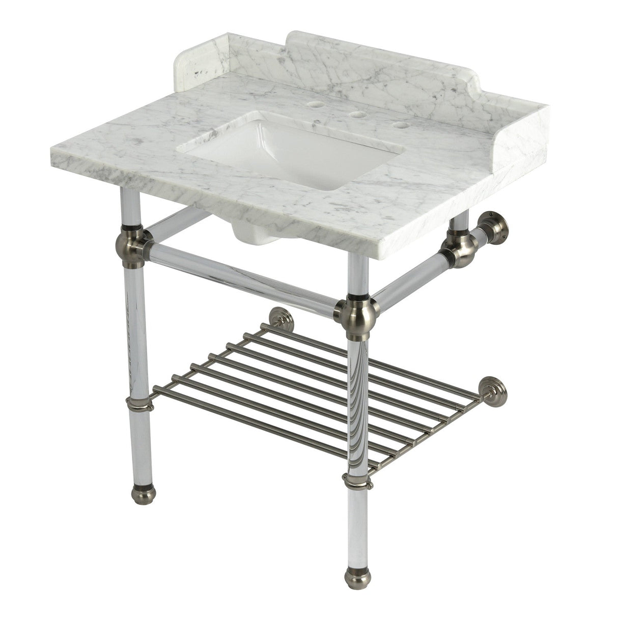 Pemberton LMS3030MASQB8 30-Inch Console Sink with Acrylic Legs (8-Inch, 3 Hole), Marble White/Brushed Nickel