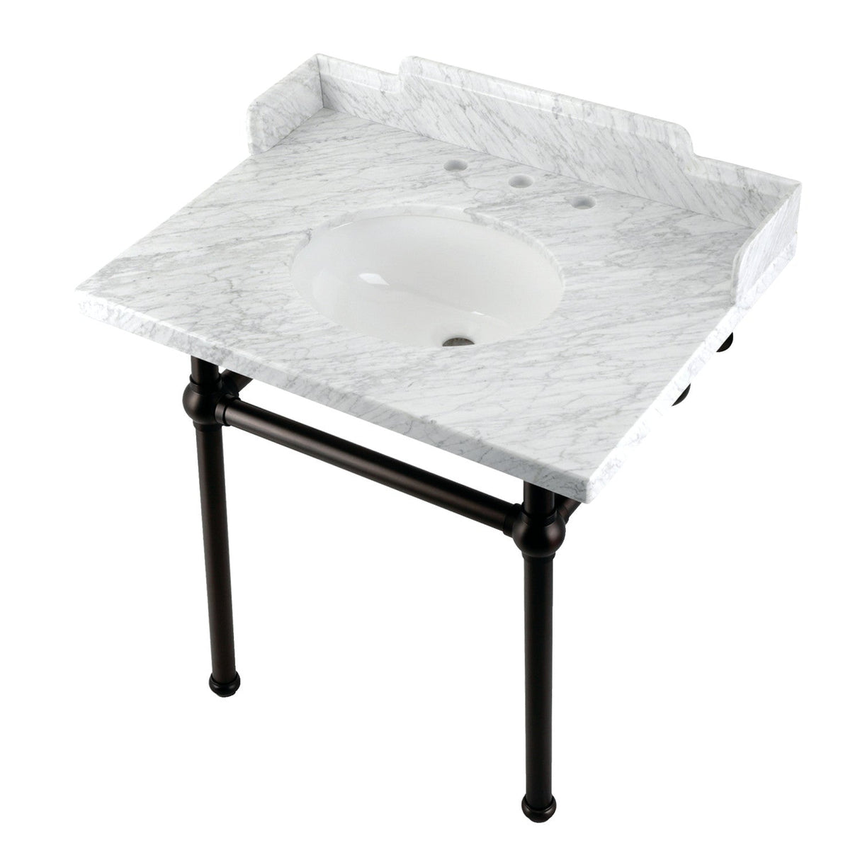 Fauceture LMS3030MB5 30-Inch Carrara Marble Console Sink with Brass Legs, Marble White/Oil Rubbed Bronze