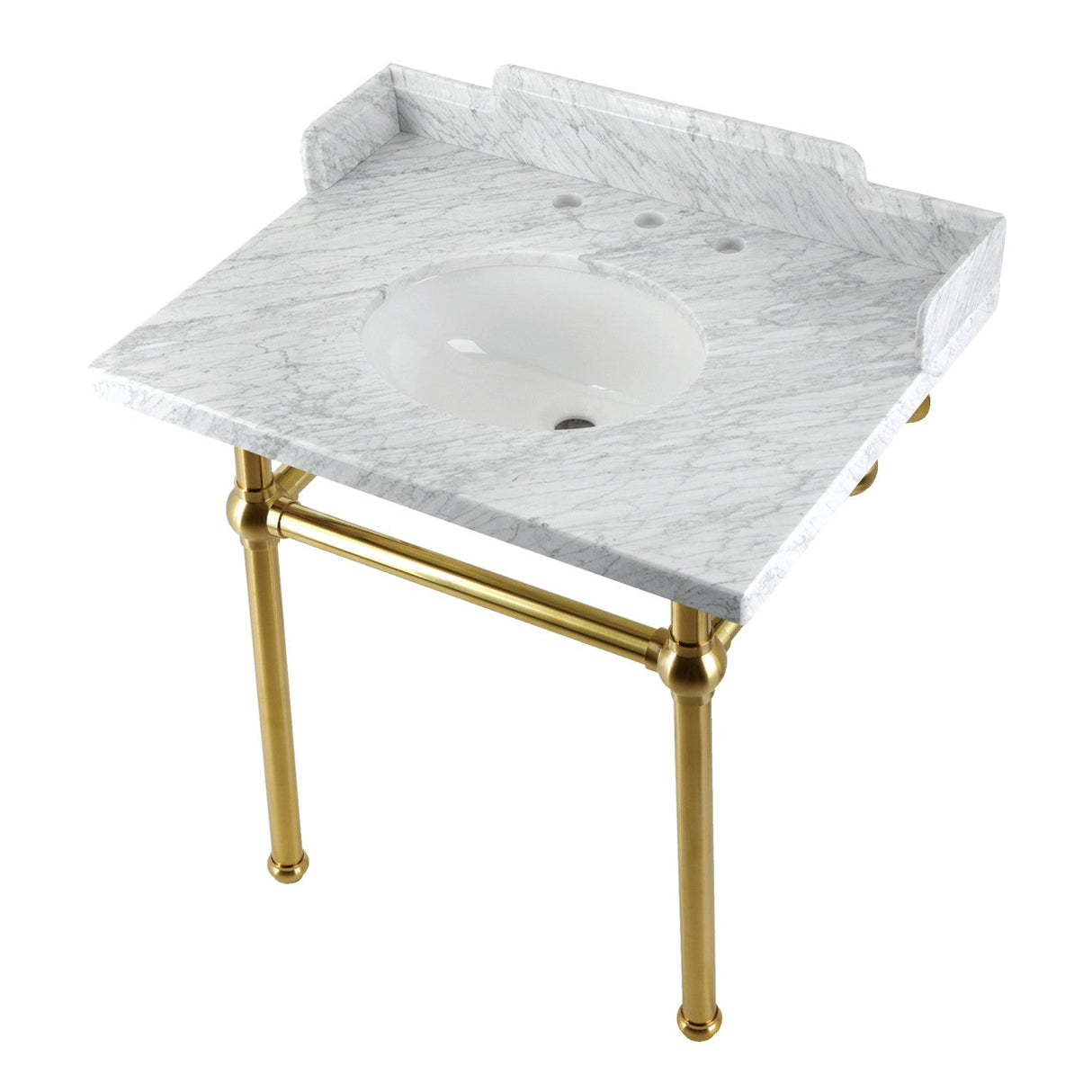 Fauceture LMS3030MB7 30-Inch Carrara Marble Console Sink with Brass Legs, Marble White/Brushed Brass