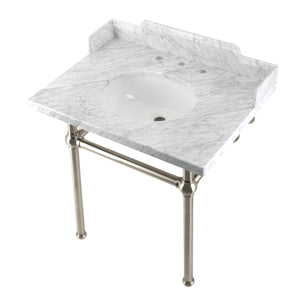 Fauceture LMS3030MB8 30-Inch Carrara Marble Console Sink with Brass Legs, Marble White/Brushed Nickel
