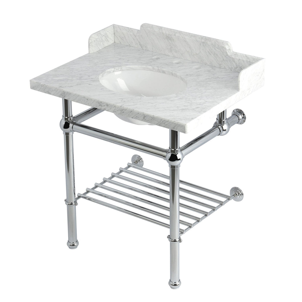 Pemberton LMS3030MBB1 30-Inch Console Sink with Brass Legs (8-Inch, 3 Hole), Marble White/Polished Chrome