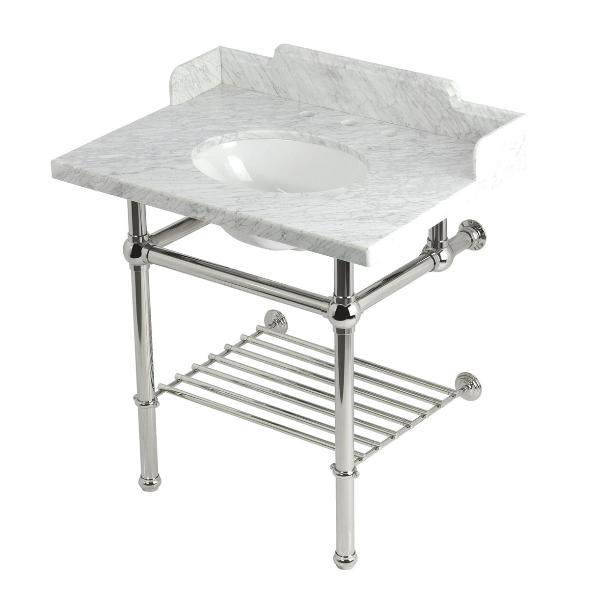 Pemberton LMS3030MBB6 30-Inch Console Sink with Brass Legs (8-Inch, 3 Hole), Marble White/Polished Nickel