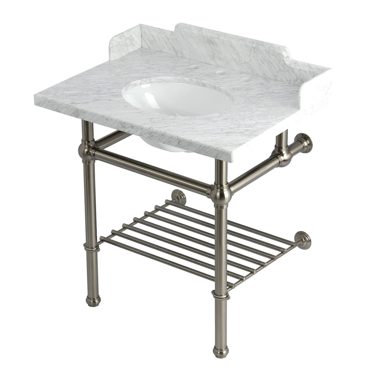 Pemberton LMS3030MBB8 30-Inch Console Sink with Brass Legs (8-Inch, 3 Hole), Marble White/Brushed Nickel