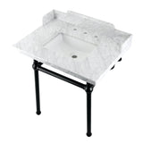 Fauceture LMS3030MBSQ0 30-Inch Carrara Marble Console Sink with Brass Legs, Marble White/Matte Black