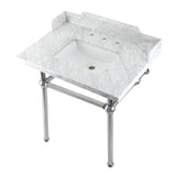 Fauceture LMS3030MBSQ1 30-Inch Carrara Marble Console Sink with Brass Legs, Marble White/Polished Chrome