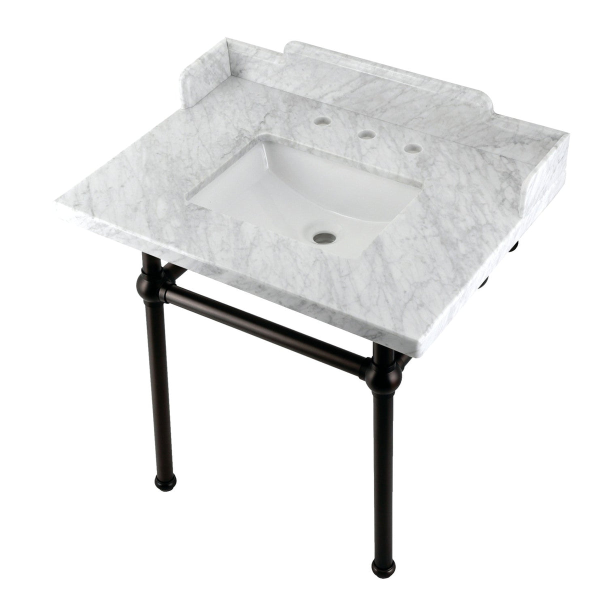 Fauceture LMS3030MBSQ5 30-Inch Carrara Marble Console Sink with Brass Legs, Marble White/Oil Rubbed Bronze