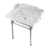 Fauceture LMS3030MBSQ6 30-Inch Carrara Marble Console Sink with Brass Legs, Marble White/Polished Nickel