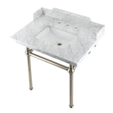 Fauceture LMS3030MBSQ8 30-Inch Carrara Marble Console Sink with Brass Legs, Marble White/Brushed Nickel