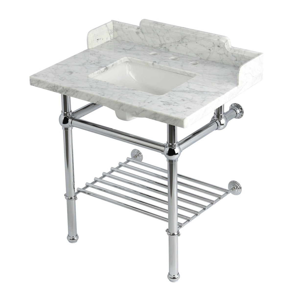 Pemberton LMS3030MBSQB1 30-Inch Console Sink with Brass Legs (8-Inch, 3 Hole), Marble White/Polished Chrome