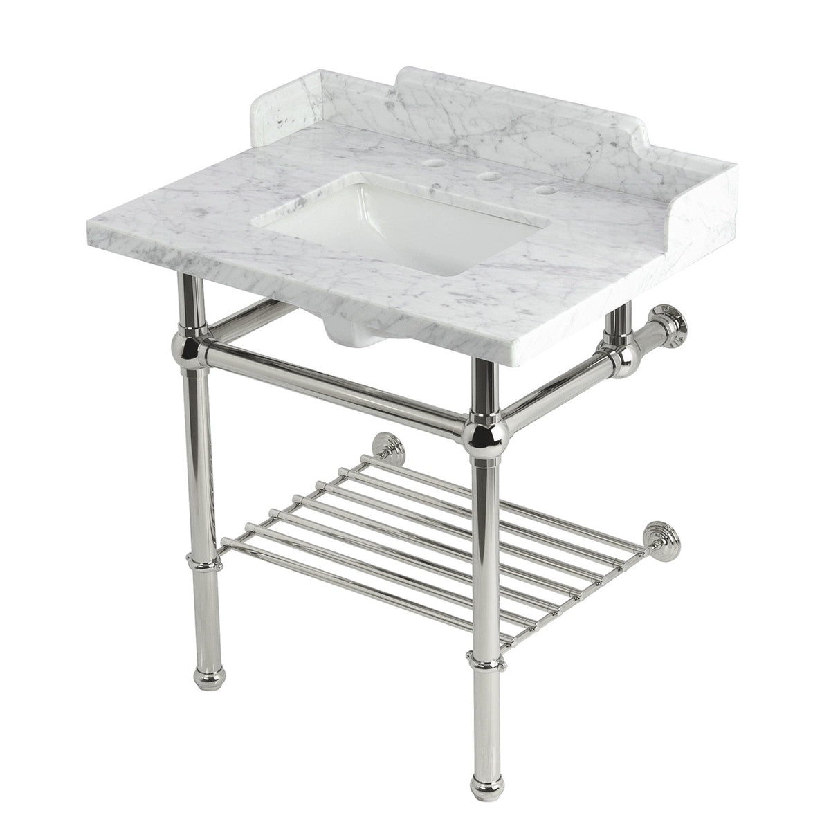 Pemberton LMS3030MBSQB6 30-Inch Console Sink with Brass Legs (8-Inch, 3 Hole), Marble White/Polished Nickel