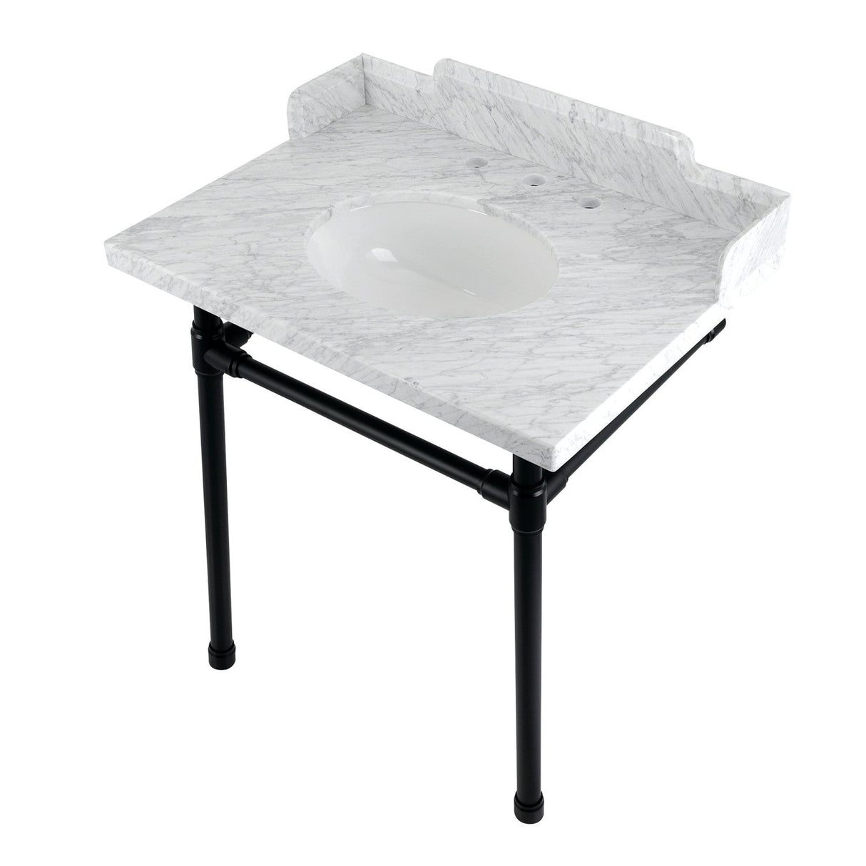 Fauceture LMS30M80ST 30-Inch Carrara Marble Console Sink with Stainless Steel Legs, Marble White/Matte Black