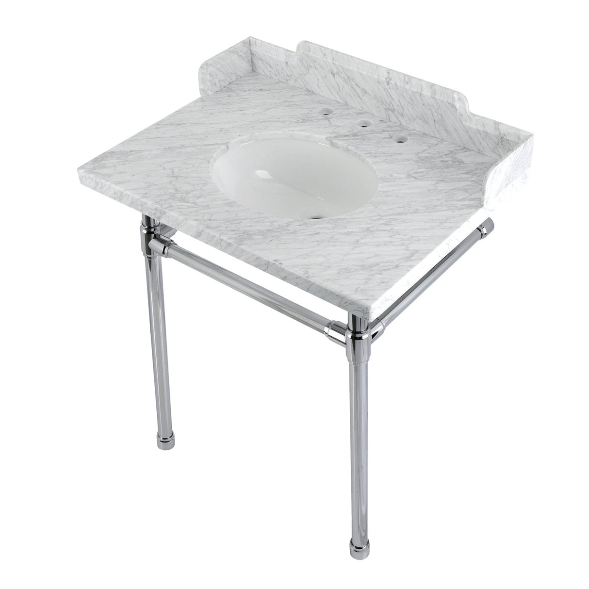 Fauceture LMS30M81ST 30-Inch Carrara Marble Console Sink with Stainless Steel Legs, Marble White/Polished Chrome