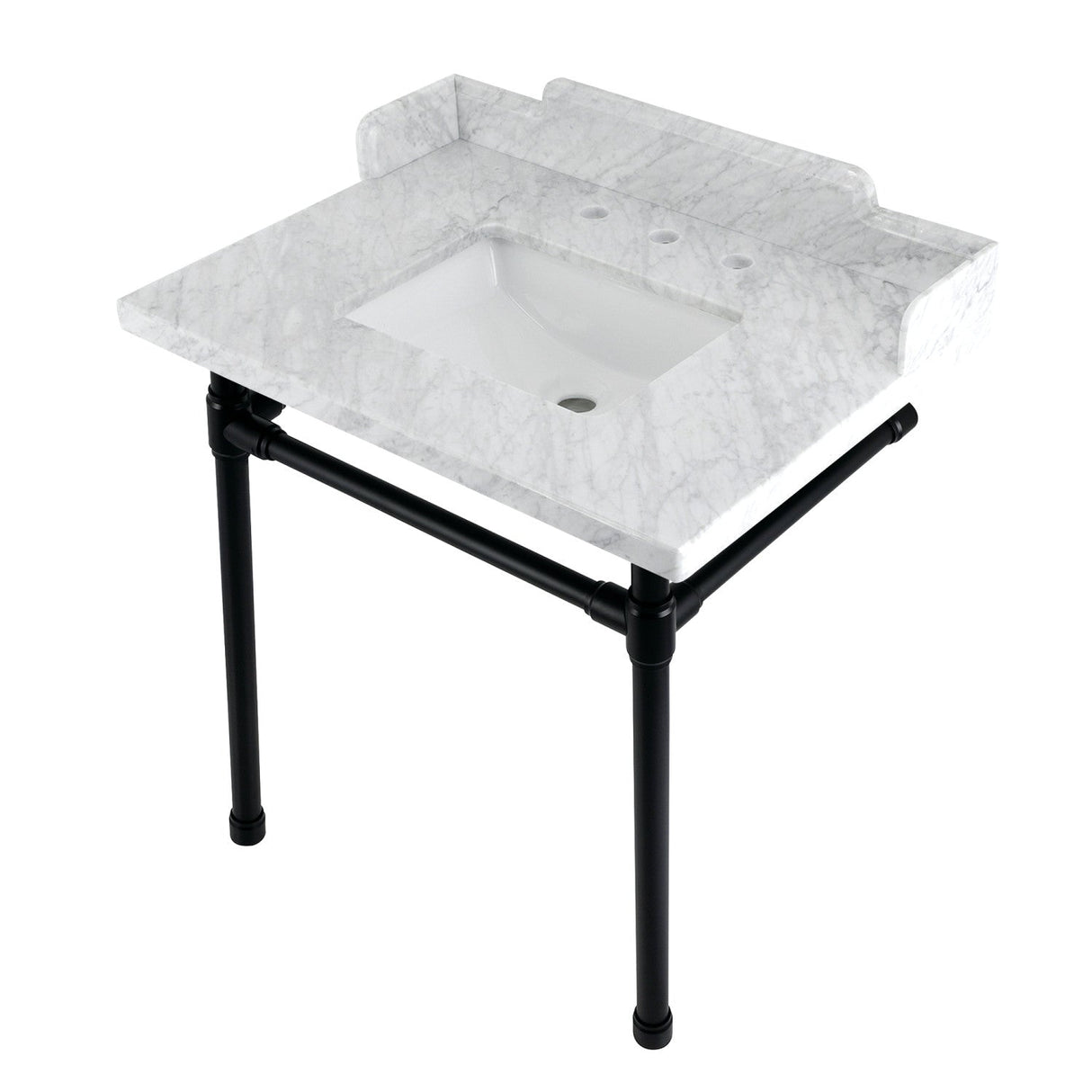 Fauceture LMS30M8SQ0ST 30-Inch Carrara Marble Console Sink with Stainless Steel Legs, Marble White/Matte Black