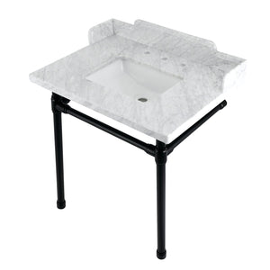 Fauceture LMS30M8SQ0ST 30-Inch Carrara Marble Console Sink with Stainless Steel Legs, Marble White/Matte Black