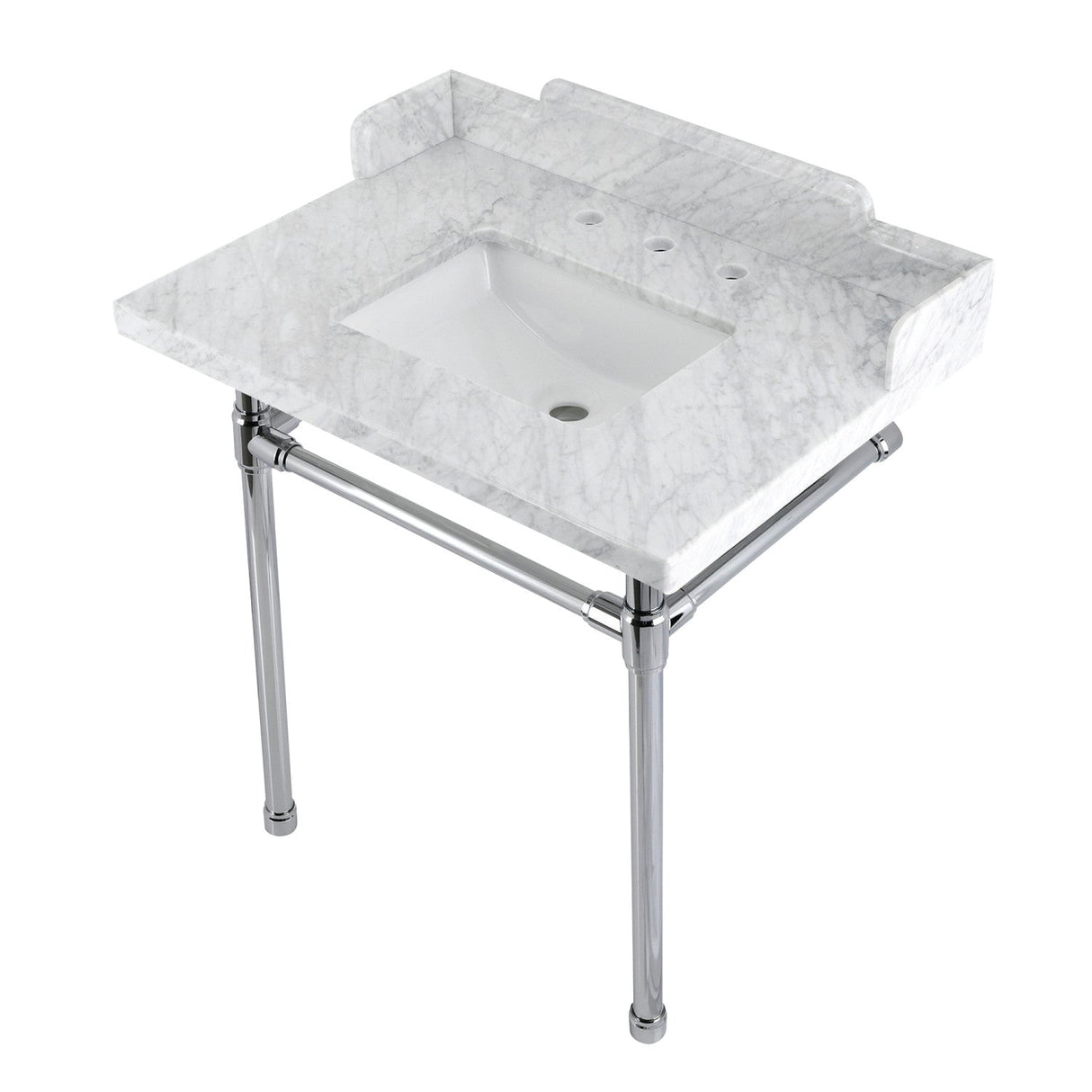 Fauceture LMS30M8SQ1ST 30-Inch Carrara Marble Console Sink with Stainless Steel Legs, Marble White/Polished Chrome