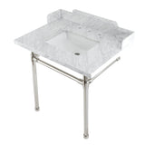 Fauceture LMS30M8SQ6ST 30-Inch Carrara Marble Console Sink with Stainless Steel Legs, Marble White/Polished Nickel