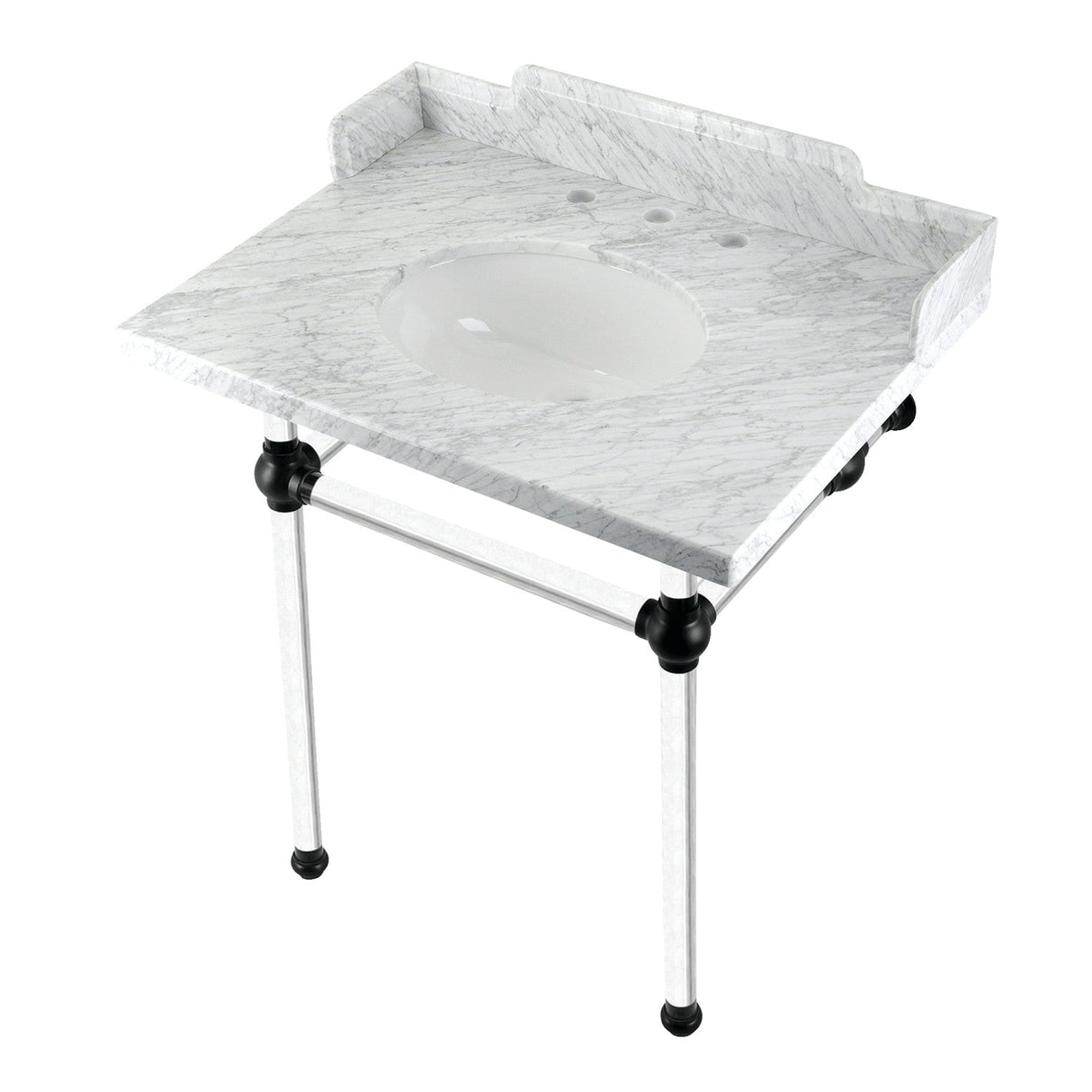 Fauceture LMS30MA0 30-Inch Carrara Marble Console Sink with Acrylic Legs, Marble White/Matte Black