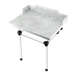 Fauceture LMS30MA5 30-Inch Carrara Marble Console Sink with Acrylic Legs, Marble White/Oil Rubbed Bronze