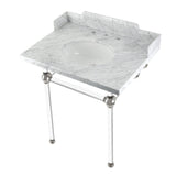 Fauceture LMS30MA6 30-Inch Carrara Marble Console Sink with Acrylic Legs, Marble White/Polished Nickel