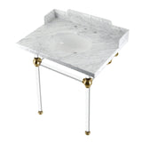 Fauceture LMS30MA7 30-Inch Carrara Marble Console Sink with Acrylic Legs, Marble White/Brushed Brass