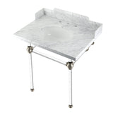 Fauceture LMS30MA8 30-Inch Carrara Marble Console Sink with Acrylic Legs, Marble White/Brushed Nickel