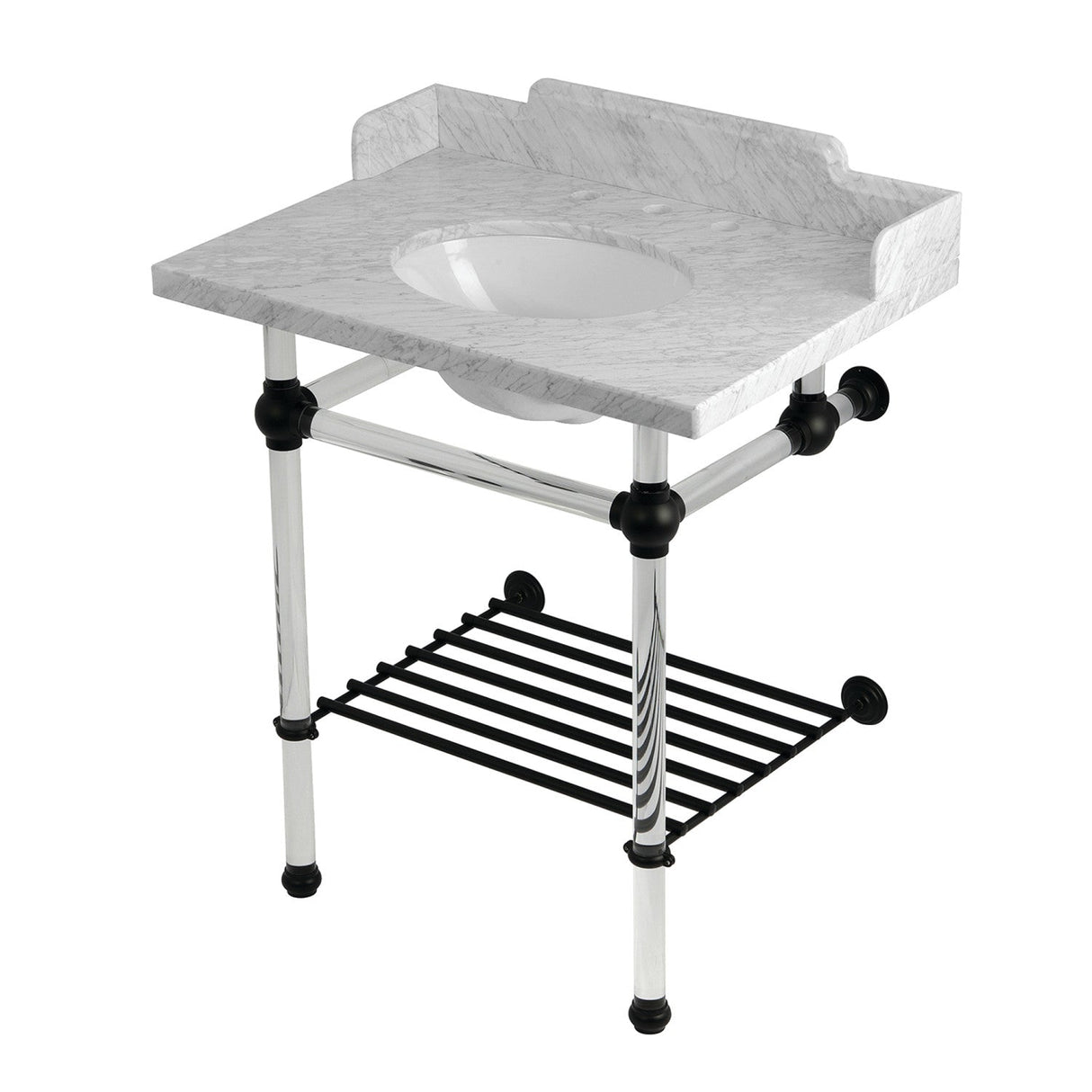 Pemberton LMS30MAB0 30-Inch Console Sink with Acrylic Legs (8-Inch, 3 Hole), Marble White/Matte Black