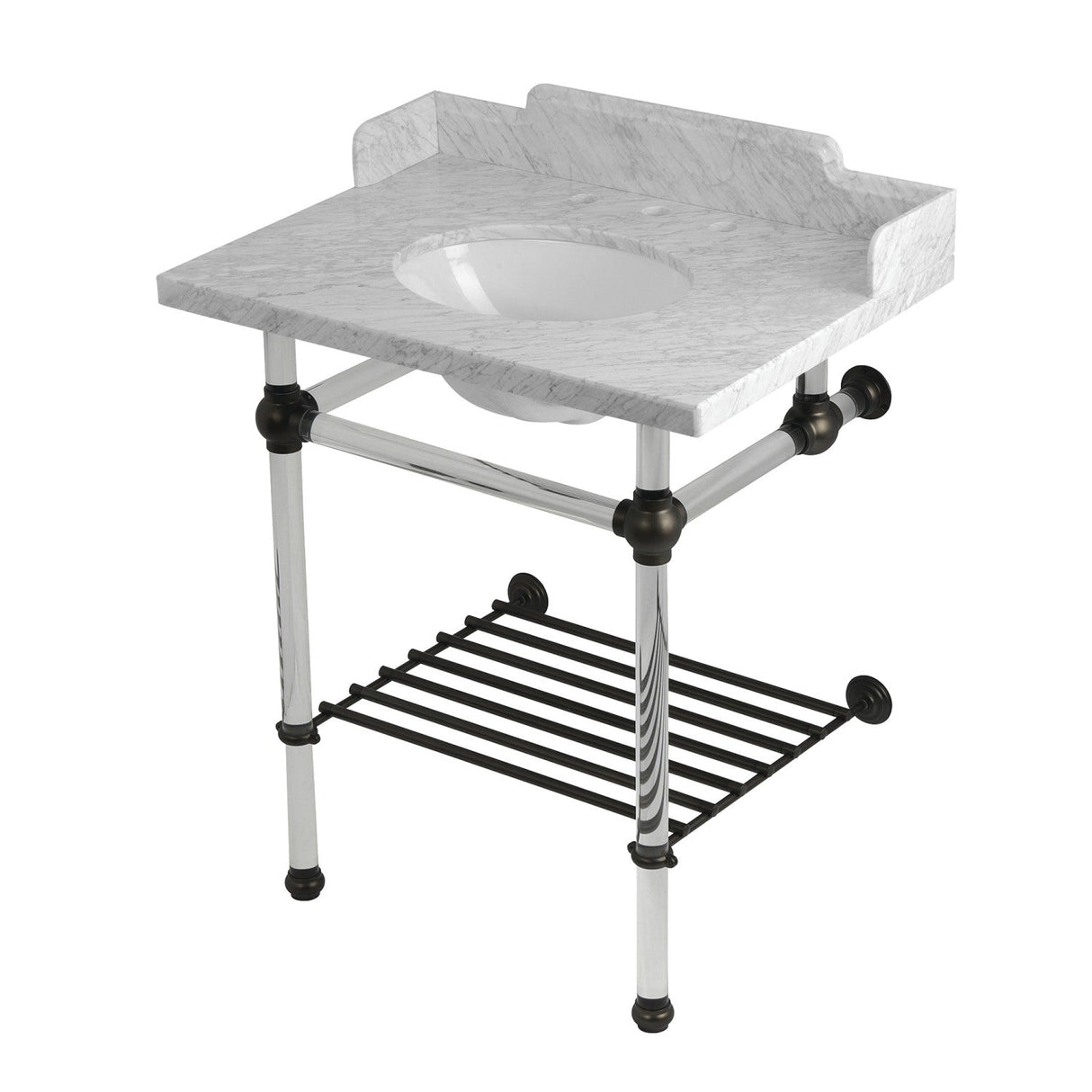 Pemberton LMS30MAB5 30-Inch Console Sink with Acrylic Legs (8-Inch, 3 Hole), Marble White/Oil Rubbed Bronze