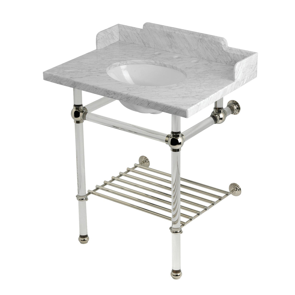 Pemberton LMS30MAB6 30-Inch Console Sink with Acrylic Legs (8-Inch, 3 Hole), Marble White/Polished Nickel