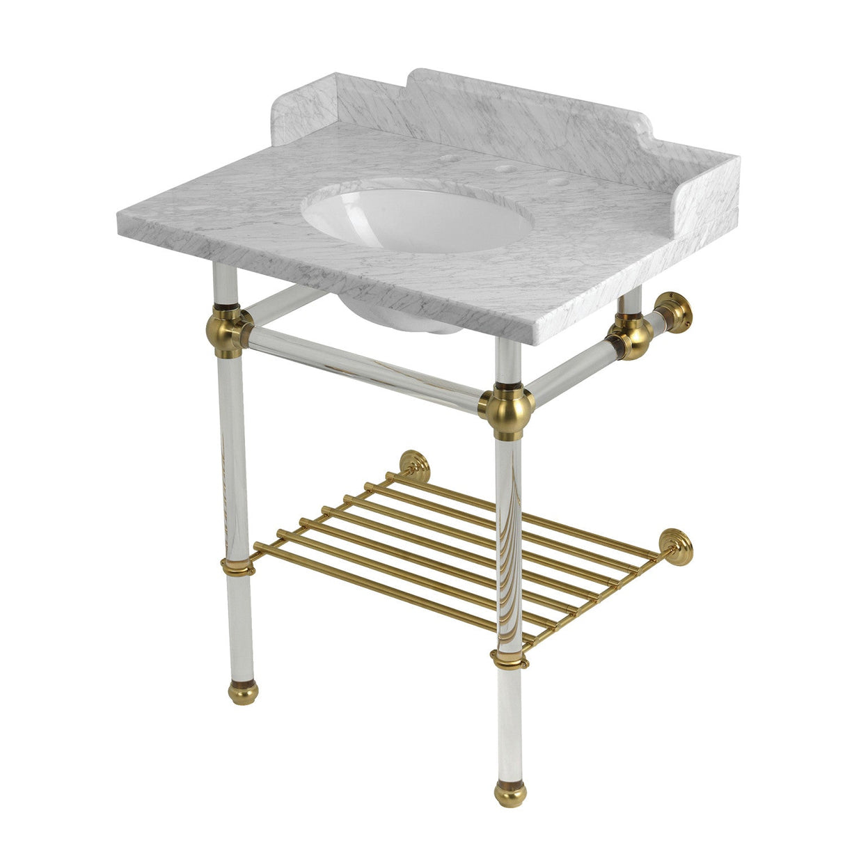 Pemberton LMS30MAB7 30-Inch Console Sink with Acrylic Legs (8-Inch, 3 Hole), Marble White/Brushed Brass