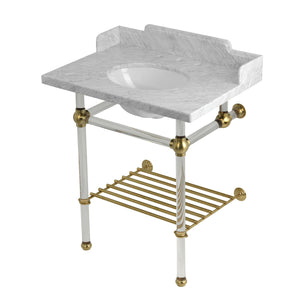 Pemberton LMS30MAB7 30-Inch Console Sink with Acrylic Legs (8-Inch, 3 Hole), Marble White/Brushed Brass