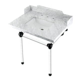 Fauceture LMS30MASQ0 30-Inch Carrara Marble Console Sink with Acrylic Legs, Marble White/Matte Black