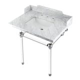 Fauceture LMS30MASQ1 30-Inch Carrara Marble Console Sink with Acrylic Legs, Marble White/Polished Chrome