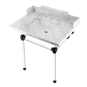 Fauceture LMS30MASQ5 30-Inch Carrara Marble Console Sink with Acrylic Legs, Marble White/Oil Rubbed Bronze