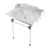 Fauceture LMS30MASQ7 30-Inch Carrara Marble Console Sink with Acrylic Legs, Marble White/Brushed Brass